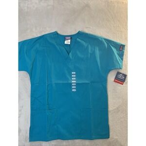 Cherokee Authentic New Unisex Scrub Top V-Neck Teal XXS 3 Pockets
